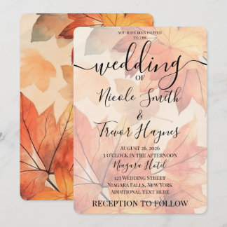 Personalise: Orange Fall Watercolor Leaves Wedding Invitation