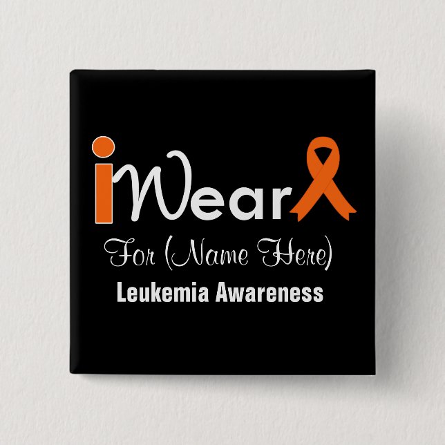 Personalise Orange Ribbon Leukaemia 15 Cm Square Badge (Front)