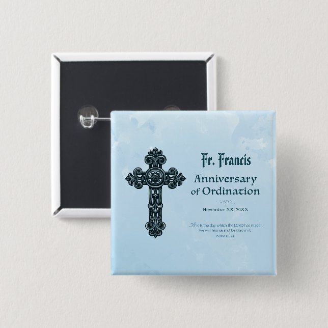 Personalise, Ordination Anniversary Priest, Cross 15 Cm Square Badge (Front & Back)