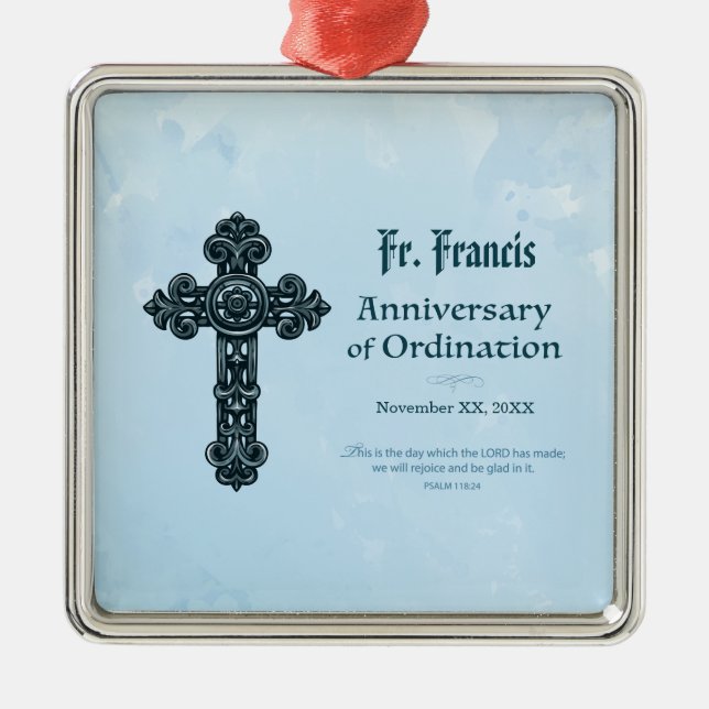Personalise, Ordination Anniversary Priest, Cross Metal Tree Decoration (Front)
