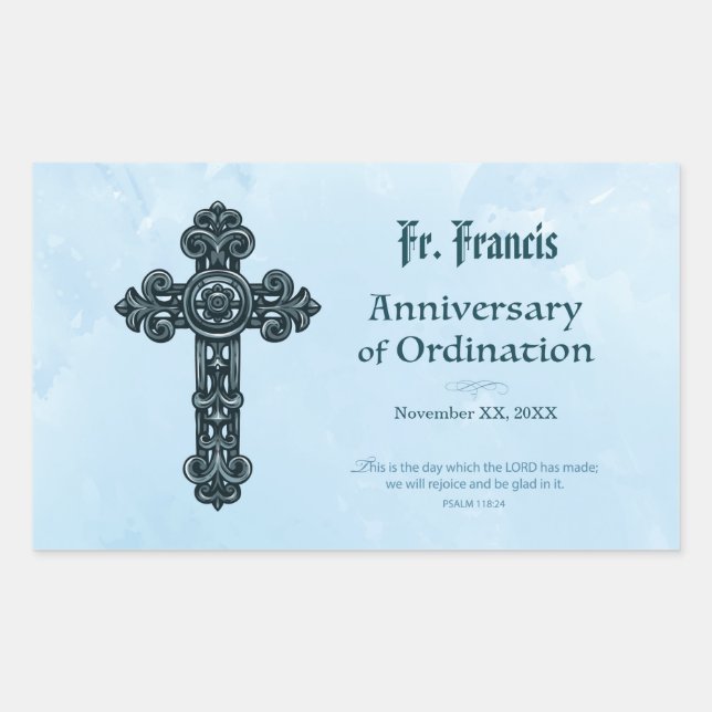 Personalise, Ordination Anniversary Priest, Cross Rectangular Sticker (Front)