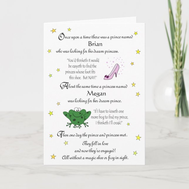 Personalise our Funny Fairy Tale Engagement Card (Front)