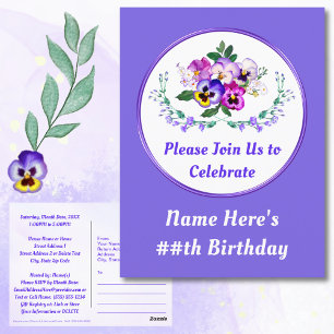 Personalise Pansies, Birthday Postcard Invitations