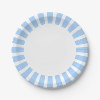 Personalise Paper plate blue and white stripes