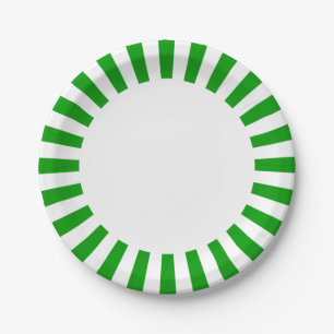Personalise Paper plate green and white stripes