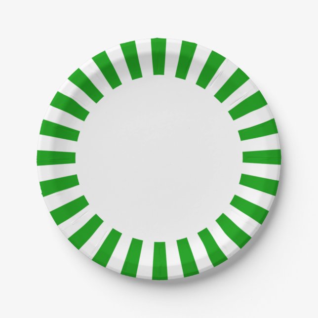 Personalise Paper plate green and white stripes (Front)