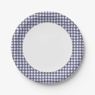 Personalise paper plate Navy Blue Gingham pattern
