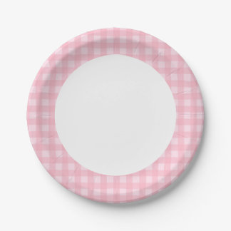 Personalise paper plate Pink Gingham pattern