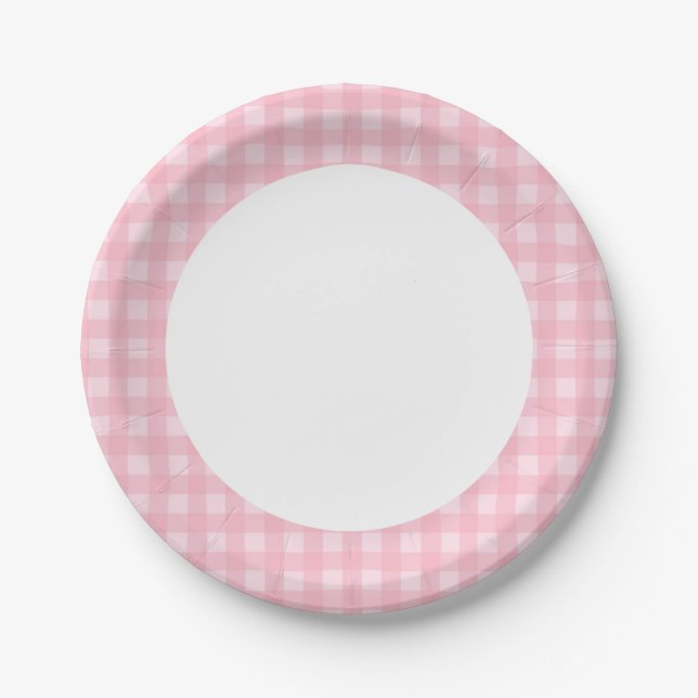 Personalise paper plate Pink Gingham pattern (Front)