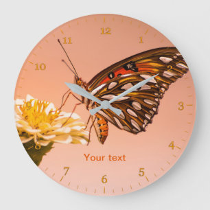 Personalise Passion butterfly on zinnia flower Large Clock