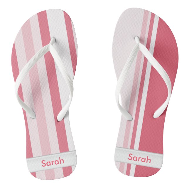 Personalise: Passionate Red and White Stripes Flip Flops (Footbed)