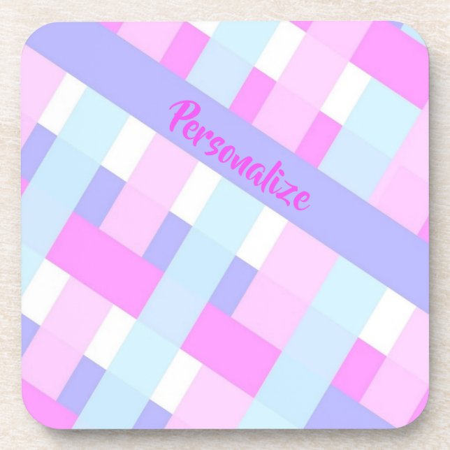 Personalise Pastel Gingham Stripes Coaster (Front)