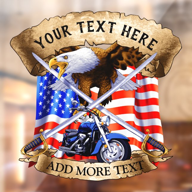 Personalise Patriotic Motorcycle Biker USA Eagle Window Cling (Sheet 2)