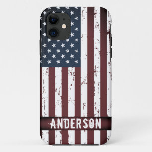 Personalise Patriotic Red White Blue American Flag iPhone 11 Case