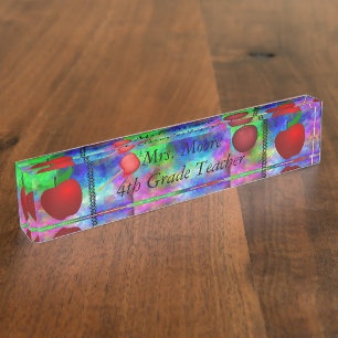 Personalise Pattern Apple Art Name Teacher Class Nameplate