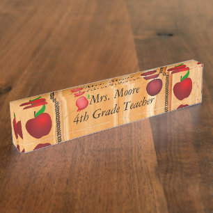 Personalise Pattern Apple Art Name Teacher Class Nameplate