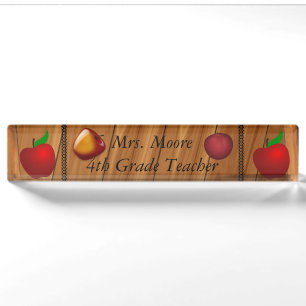 Personalise Pattern Apple Art Name Teacher Class Nameplate