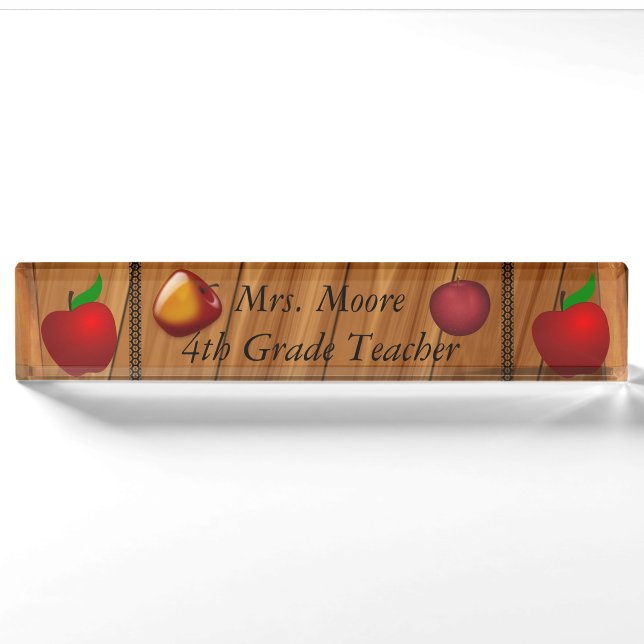 Personalise Pattern Apple Art Name Teacher Class Nameplate (Front)