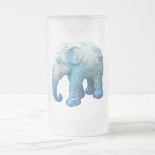 Personalise Pattern Flowers Roses Vines Blue Art Frosted Glass Beer Mug