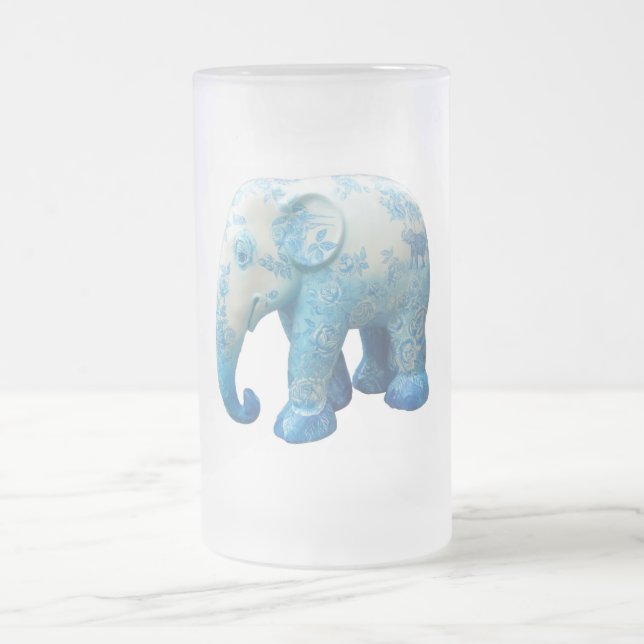 Personalise Pattern Flowers Roses Vines Blue Art Frosted Glass Beer Mug (Center)