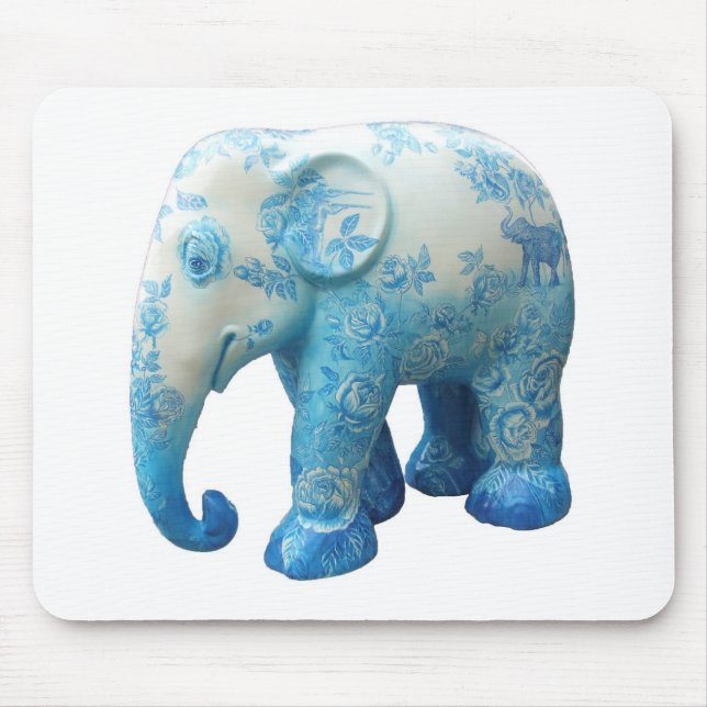Personalise Pattern Flowers Roses Vines Blue Art Mouse Mat (Front)