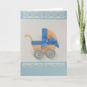 Personalise peach and blue Baby carriage Card