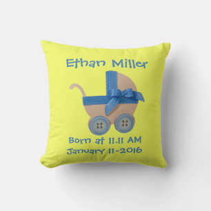 Personalise Peach-blue baby carriage baby shower Cushion