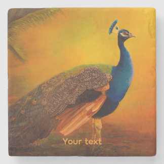 Personalise Peacock at Sunrise painting art Stone Coaster