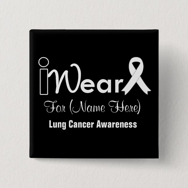 Personalise Pearl Ribbon Lung Cancer 15 Cm Square Badge (Front)