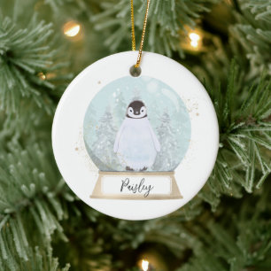 Personalise Penguin Christmas  Ceramic Tree Decoration