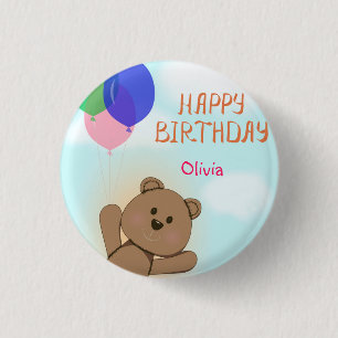 Personalise, personal, birthday, Teddy bear 3 Cm Round Badge