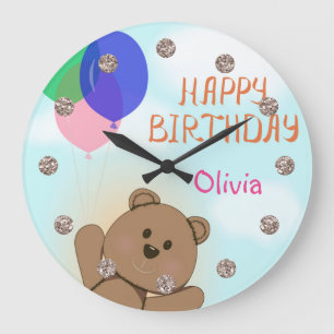 Personalise, personal, birthday, Teddy bear Large Clock