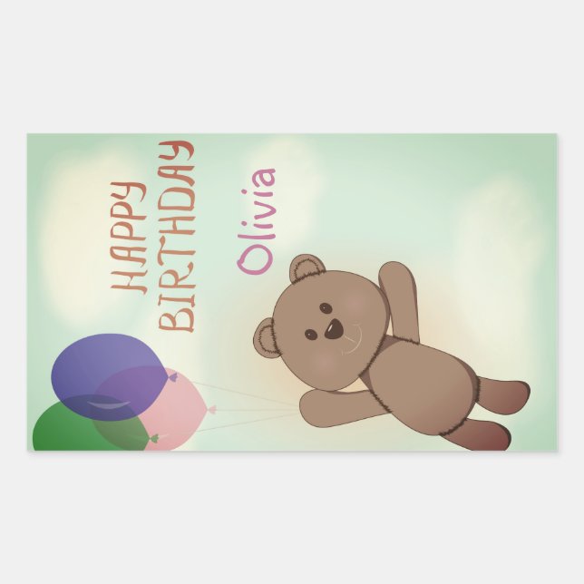 Personalise, personal, birthday, Teddy bear Rectangular Sticker (Front)