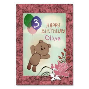 Personalise, personal, birthday, Teddy bear Table Number
