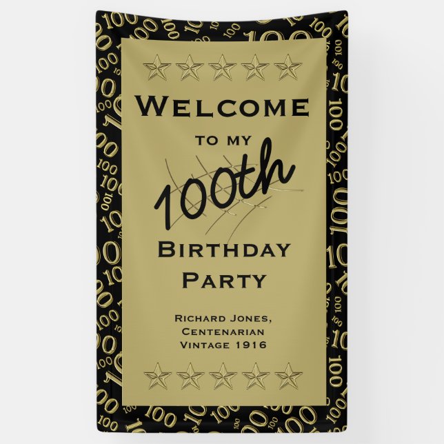Personalise:  Personalise: Welcome to my 100th Bir Banner (Vertical)