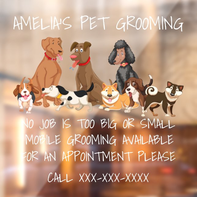 Personalise Pet Grooming Cute Dogs Picture Front Window Cling (Sheet 2)