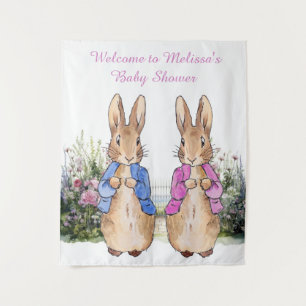 Personalise Peter rabbit and Flopsy Baby shower Tapestry
