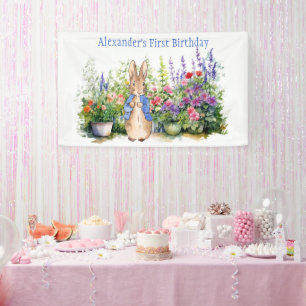 Personalise Peter the rabbit in a garden Banner