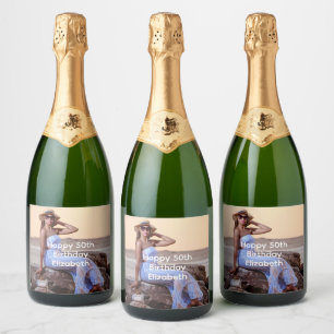 Personalise Photo Birthday Him Her  Sparkling Wine Label