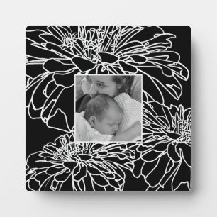 Personalise photo black white floral line drawing  plaque