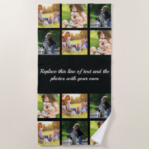 Personalise photo collage and text beach towel