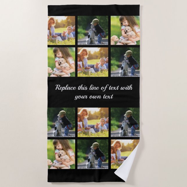 Personalise photo collage and text beach towel (Front)