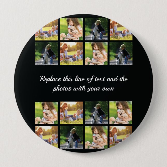 Personalise photo collage and text button (Front)