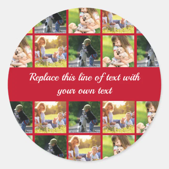 Personalise photo collage and text classic round sticker | Zazzle