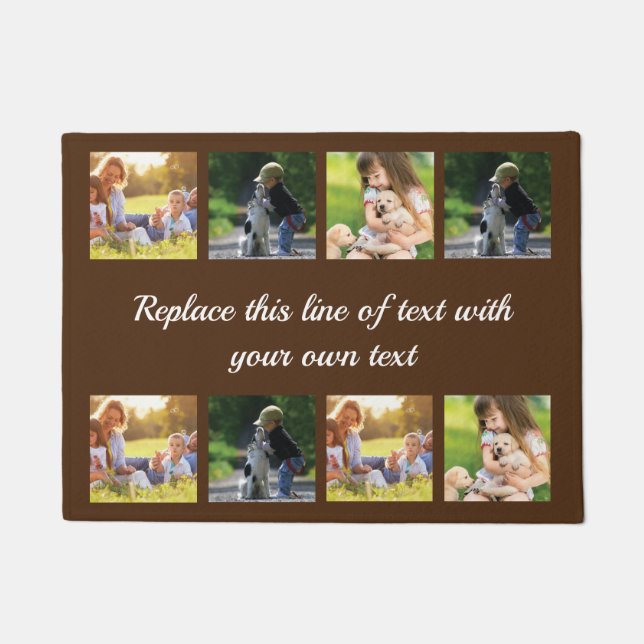 Personalise photo collage and text fleece blanket doormat (Front)