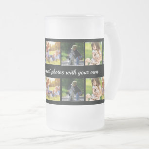 Personalise photo collage and text frosted glass b beer mug