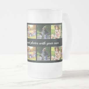 Personalise photo collage and text frosted glass b beer mug