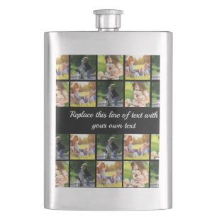 Personalise photo collage and text hip flask