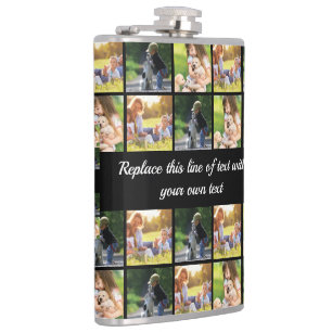 Personalise photo collage and text hip flask