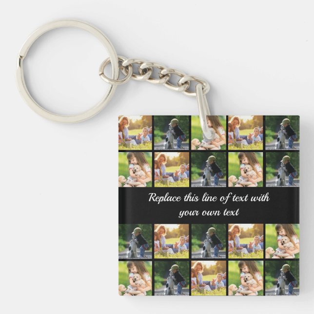 Personalise photo collage and text key ring (Front)